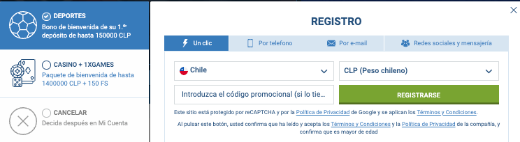 1xbet bono chile